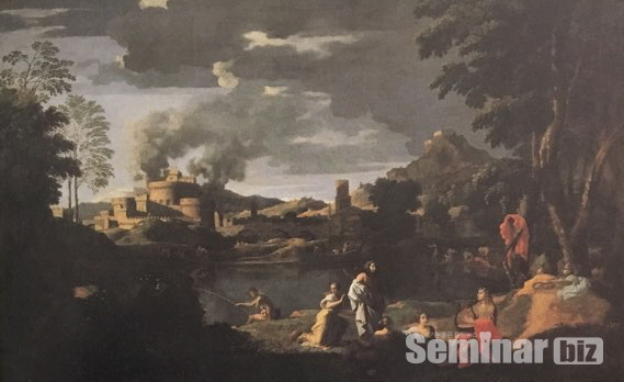 ▲ (그림 2) 오르페우스와 에우리디케가 있는 풍경. 니콜라 푸생. 1648년