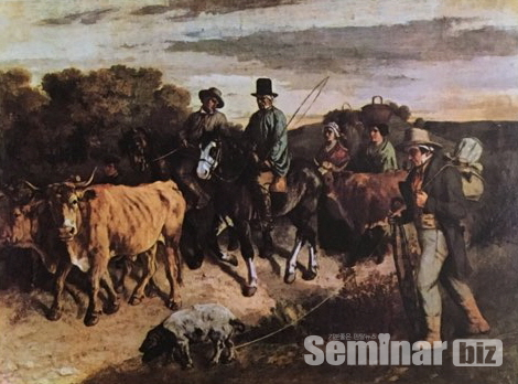 ▲ (그림 4) 장에서 돌아오는 플라제의 농민들. 귀스타브 쿠르베. 1850년