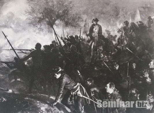 ▲ (그림 3) 호크키르히 전투에서 프리드리히 대왕과 그의 병사들. 아돌프 폰 멘첼. 1850~1856년