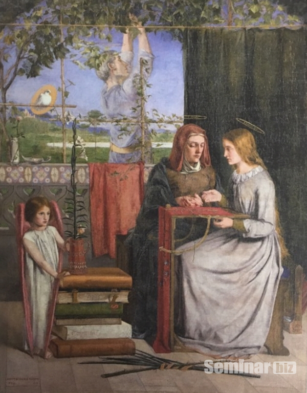 ▲ (그림 1) 성처녀 마리아의 소녀 시절. 단테 가브리엘 로세티. 1849년