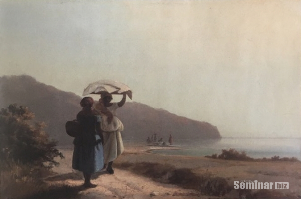 ▲ (그림 1) 잡담하는 해변의 두 여인. 카미유 피사로. 1856년