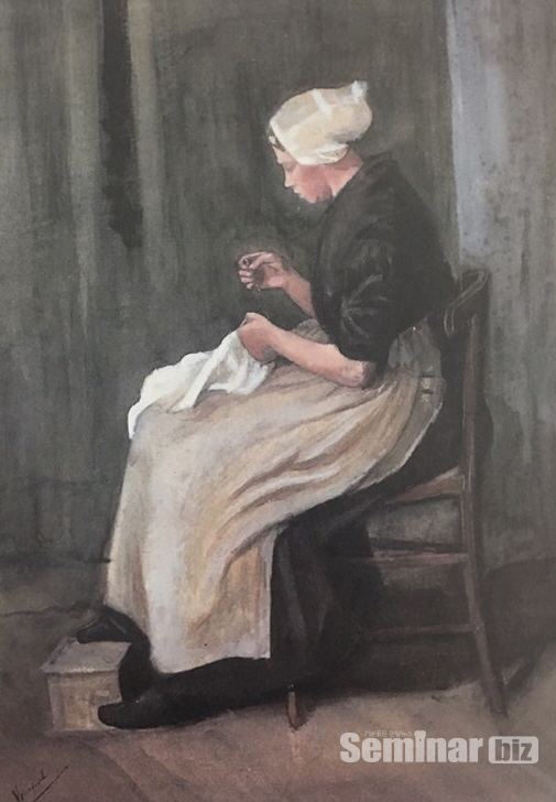 (그림 1) 바느질하는 스헤베닝언의 여인. 빈센트 반 고흐. 1881~1882년