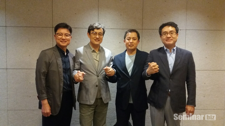 왼쪽부터 윤원석 감사, 김응호 회장, 강정훈 사무총장, 장영운기획이사