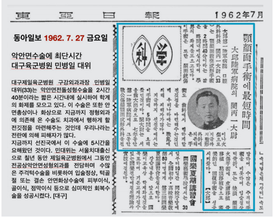 1962년  7월 동아일보에 게재된 민병일 박사 기사