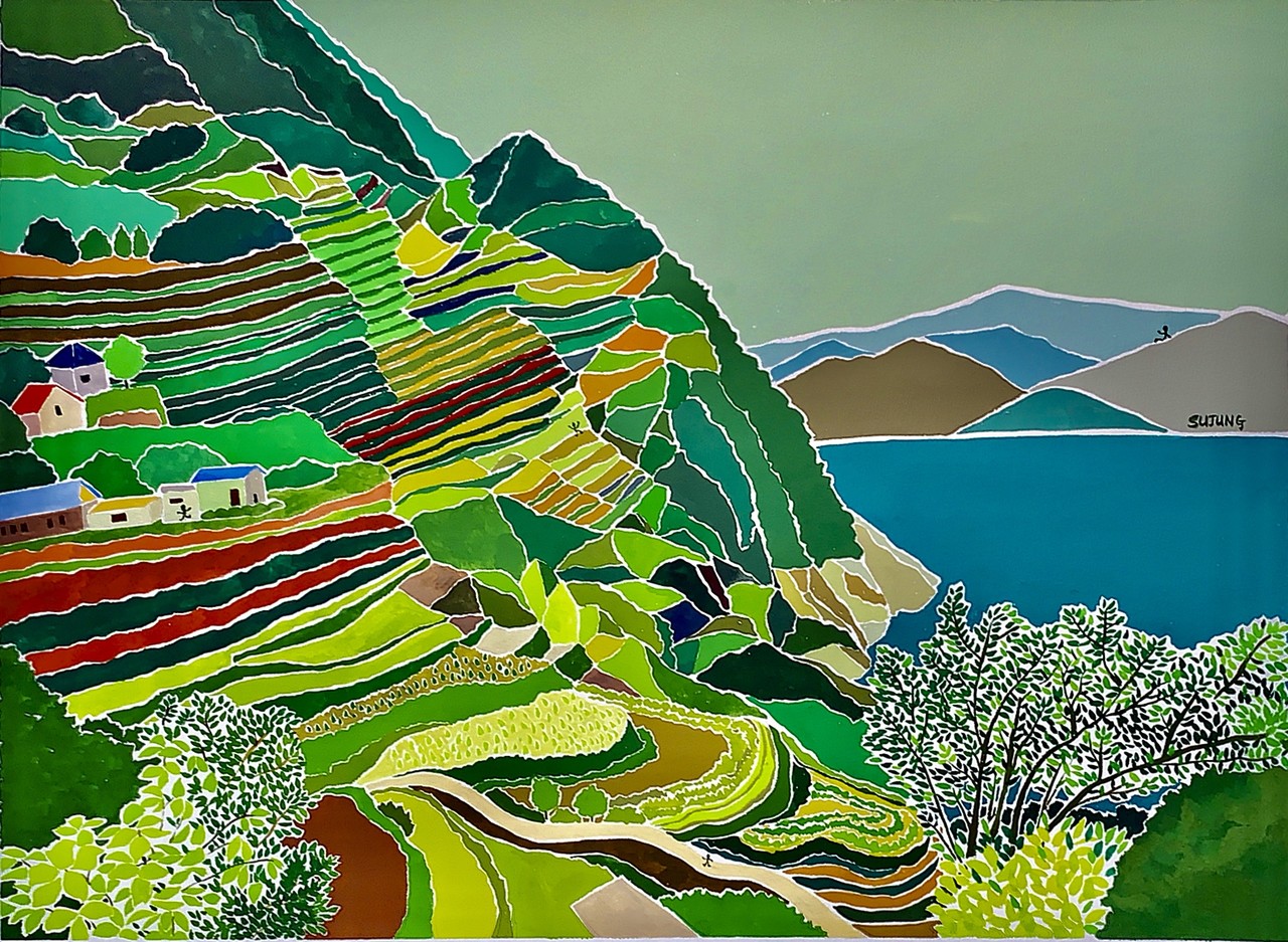 [Namhae Korea ] 55×41cm, Gouache on paper (2019)남해의 다랭이 마을을 과슈물감을 이용해서 그려 보다.  낙서 사람은 다섯명이 숨어 있다.