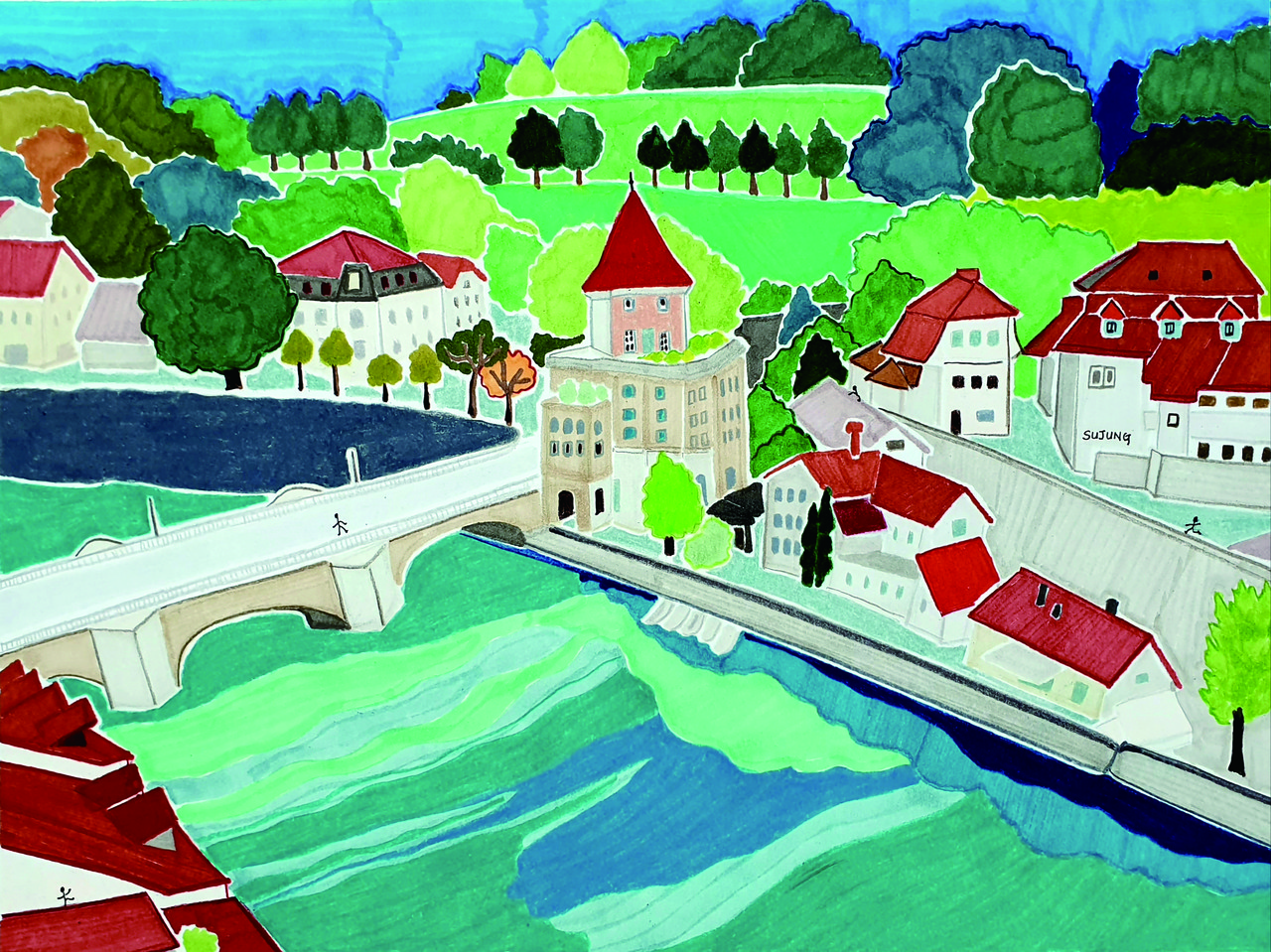 [Bern in Switzerland]  30.5x26.5cm, markerpens& colorpencils(2019)