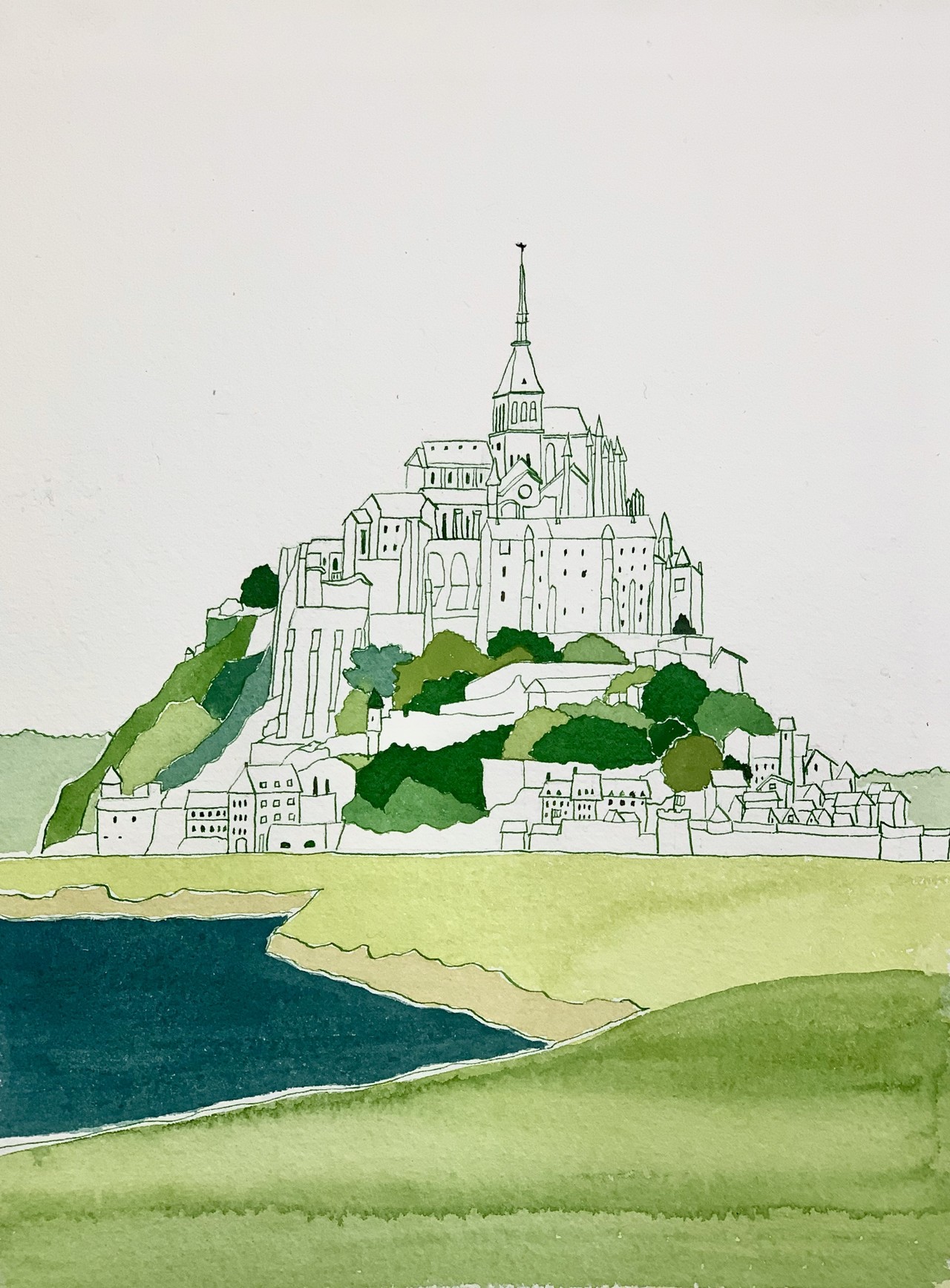 [ Mont-Saint-Michel (2020) ] 22 x29 cm, Pen & Gouache on paper