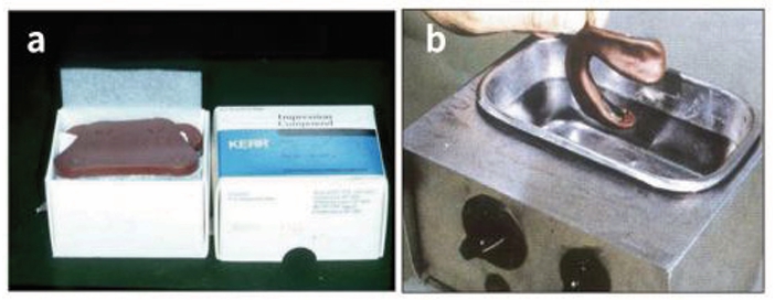 △  (그림 6) a) I mpression compound,     b) Impression compound의 연화용 Water Bath.